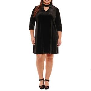Black Velvet 3/4 Sleeve A-Line Dress